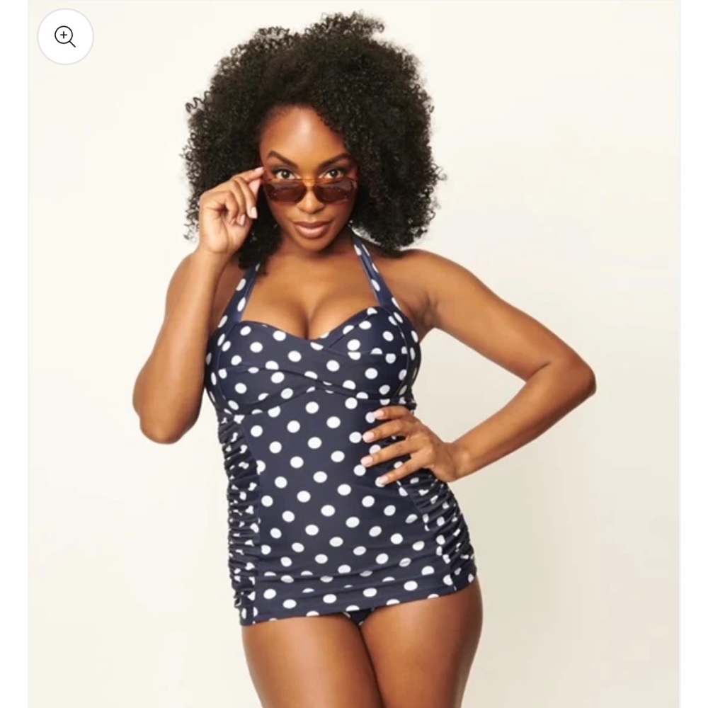NWT Unique Vintage Navy & White Polka Dot Corinne Swimsuit